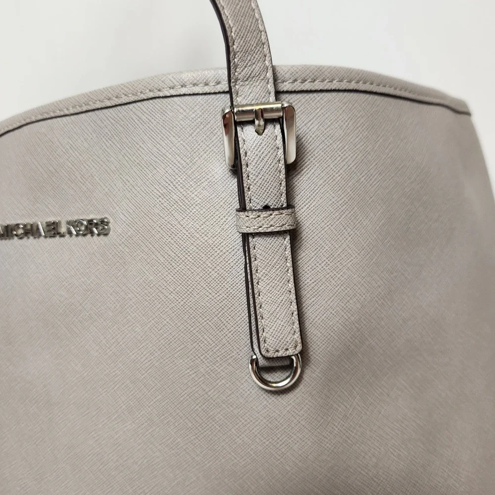 Michael Kors Jet Set Travel Tote Gray Saffiano Leather Large Shoulder Bag Purse